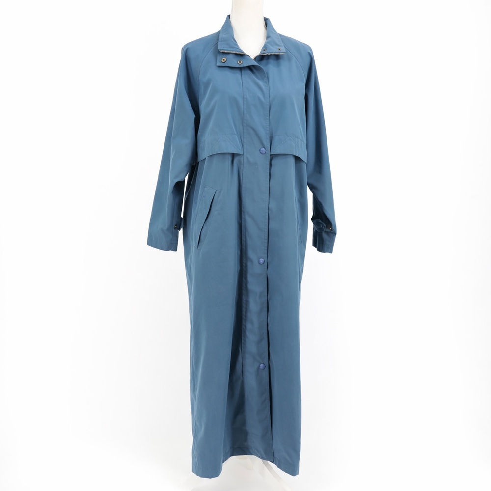 LL Bean Womens Long Blue Raincoat Maxi Lightweight Trench Coat Windbreakers Sz S
